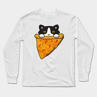 Cute cat eating a slice of pizza Long Sleeve T-Shirt